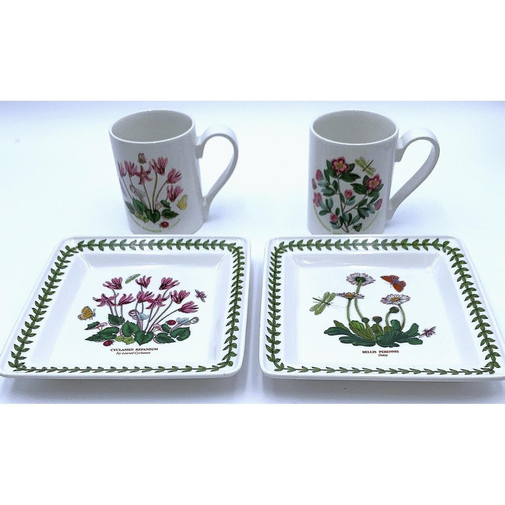 4 pcs Portmeirion Botanic Garden China Plate Mug Cup Cyclamen Daisy+ Britain NOS
